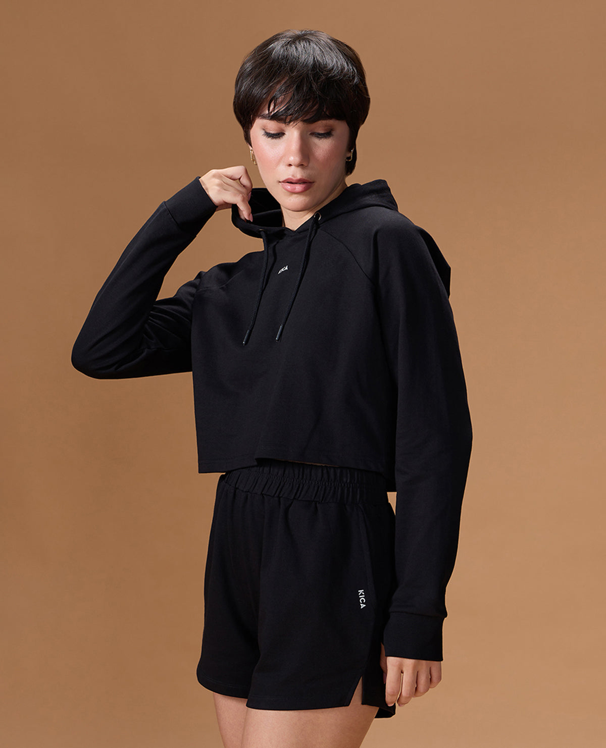 Cropped Cotton Terry Hoodie Black