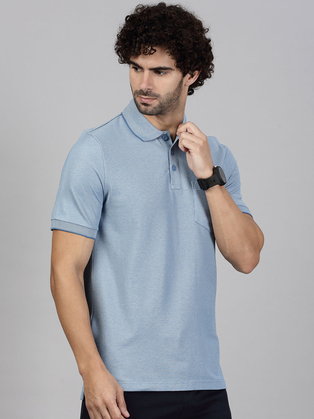 Men's Cotton Rich Pique Polo Denim Blue