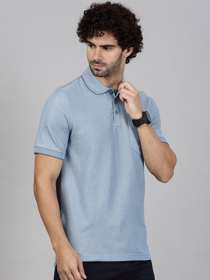 Men's Cotton Rich Pique Polo Denim Blue