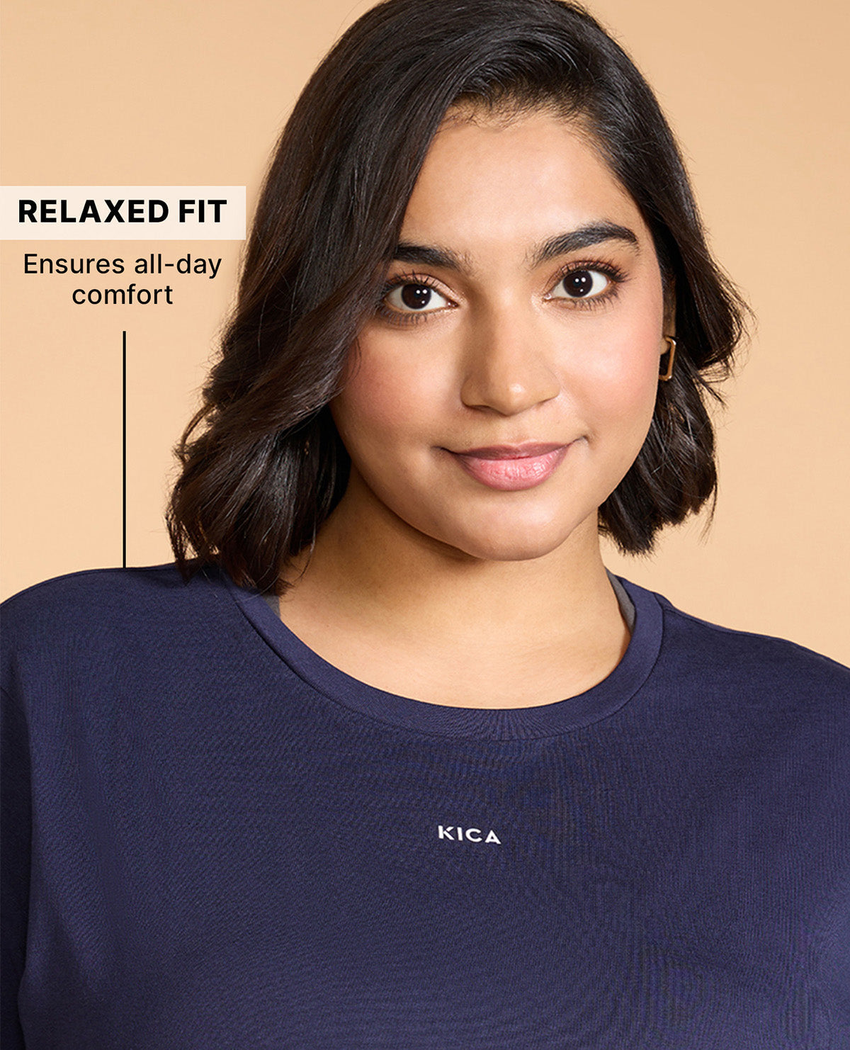 Kica Cotton Regular Fit Top With Flattering Hip Coverage Navy Blue