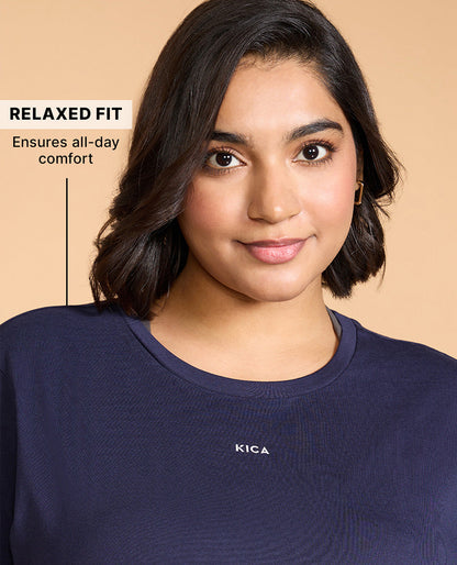 Kica Cotton Regular Fit Top With Flattering Hip Coverage Navy Blue