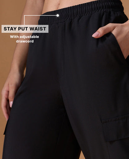 Kica High Waist Cargo Pants in Quick Dry Performance Fabric Black