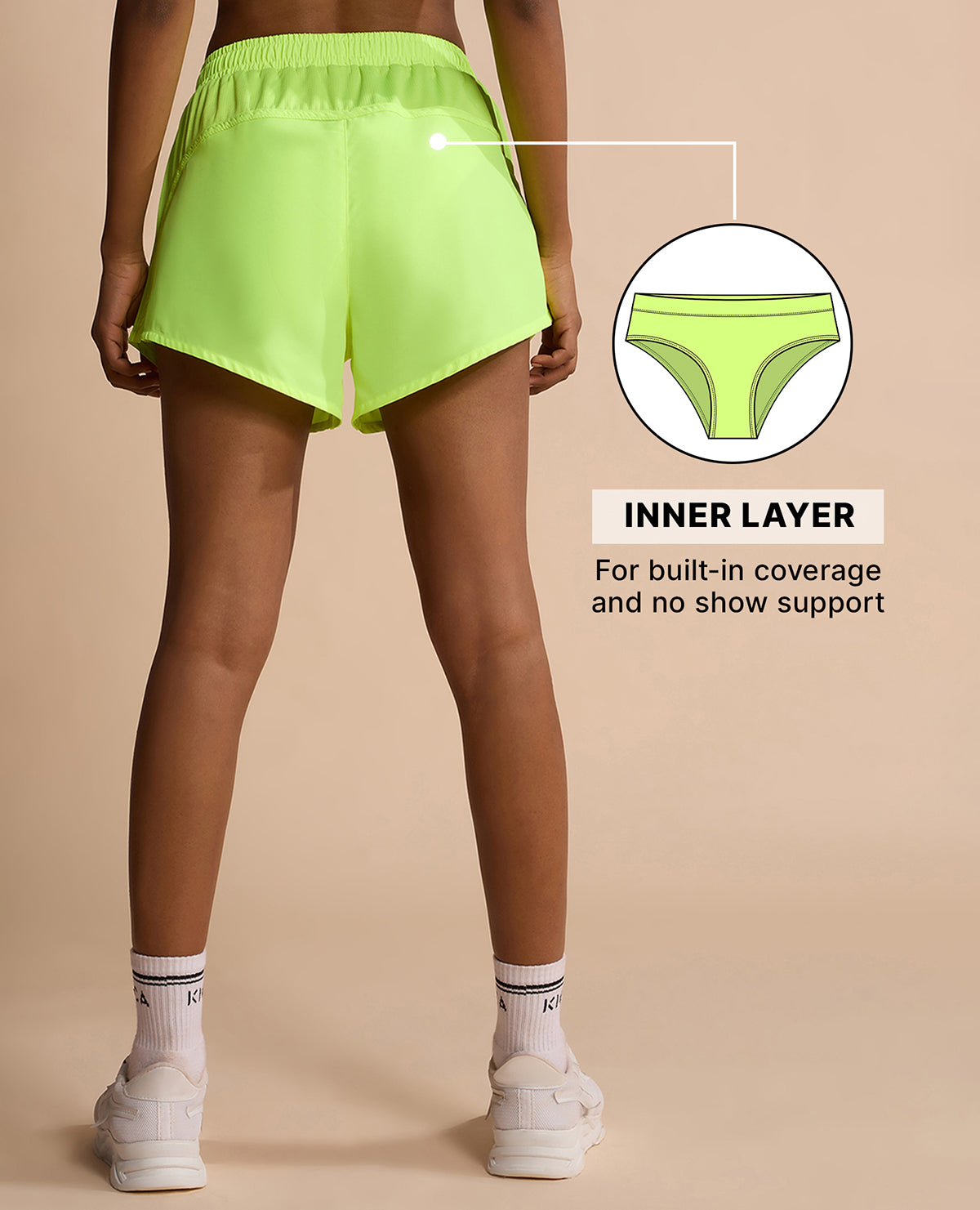 Kica Running Shorts with Breathe Easy Mesh Panels and Inner brief for coverage Neon