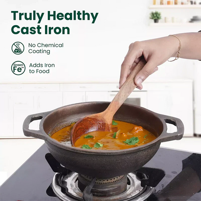 The Indus Valley CASTrong Cast Iron Cookware Set: Tawa + Fry Pan + Wok Kadai, Kitchen set for Home, Pre-seasoned,100% Pure Cast Iron Cookware,Toxin-free Pots and Pans,Tadka Pan