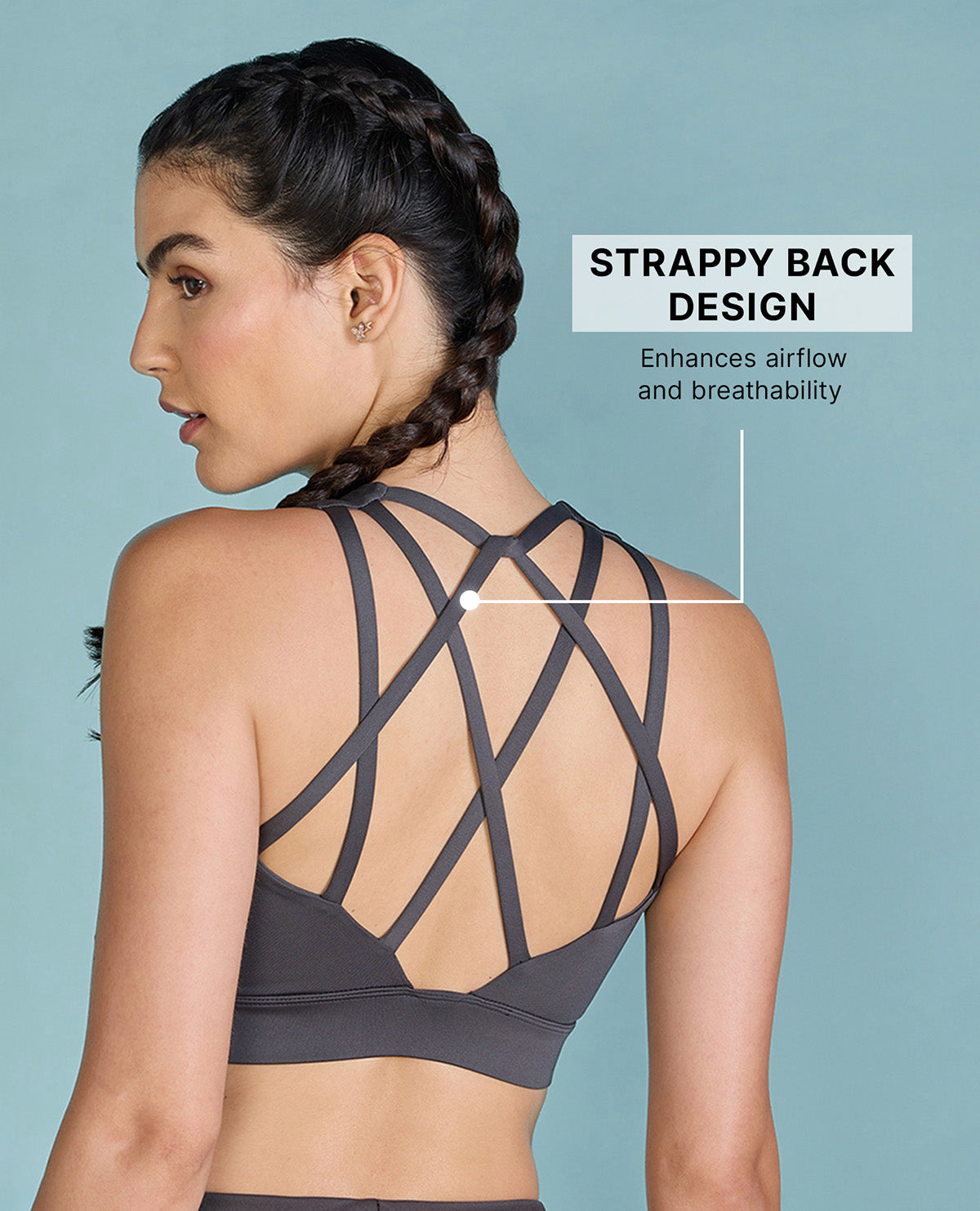 Strappy Mid-Impact Sports Bra with Removable Pads Grey
