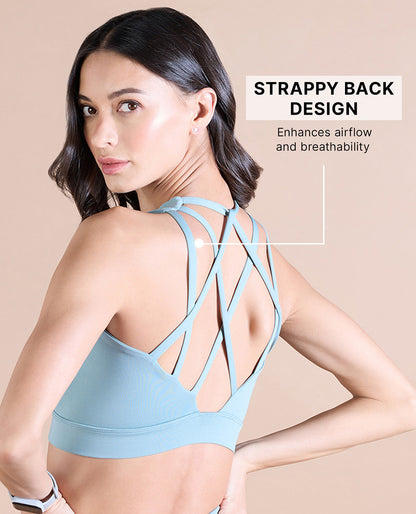 Strappy Mid-Impact Sports Bra with Removable Pads Sky