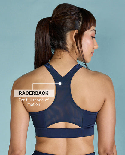 Kica Front Zip Sports Bra with Removable Pads Navy Blue