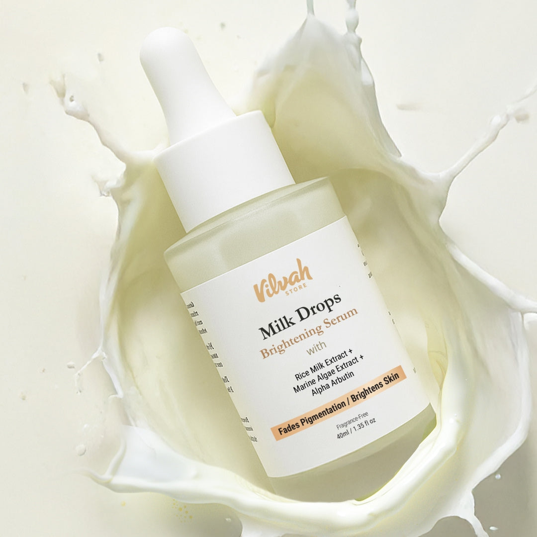 Vilvah Milk Drops Milk Serum bottle with a white background