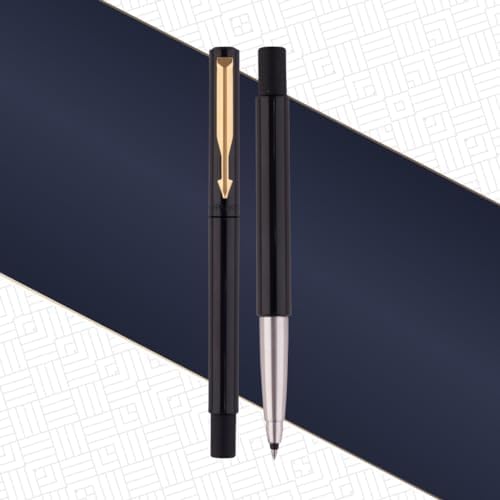 Parker Vector Standard Gold Trim Roller Ball Pen | Ink Color - Blue | Black Body Color | Ergonomic Design | Built for long writing sessions