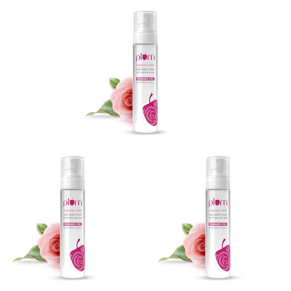 Plum Bulgarian Valley Rose Water Face Toner | for Oily Acne Prone Dry Combination Skin | with Hyaluronic Acid | Hydrating & Pores Tightening | Balances pH Levels | Alcohol-Free | Women & Men | 100ml