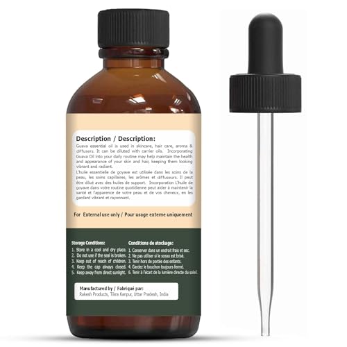 Organic Zing Guava (Psidium Guajava) Oil | Pure & Natural Essential Oil for Skincare, Hair Care, Aroma and Diffusers
