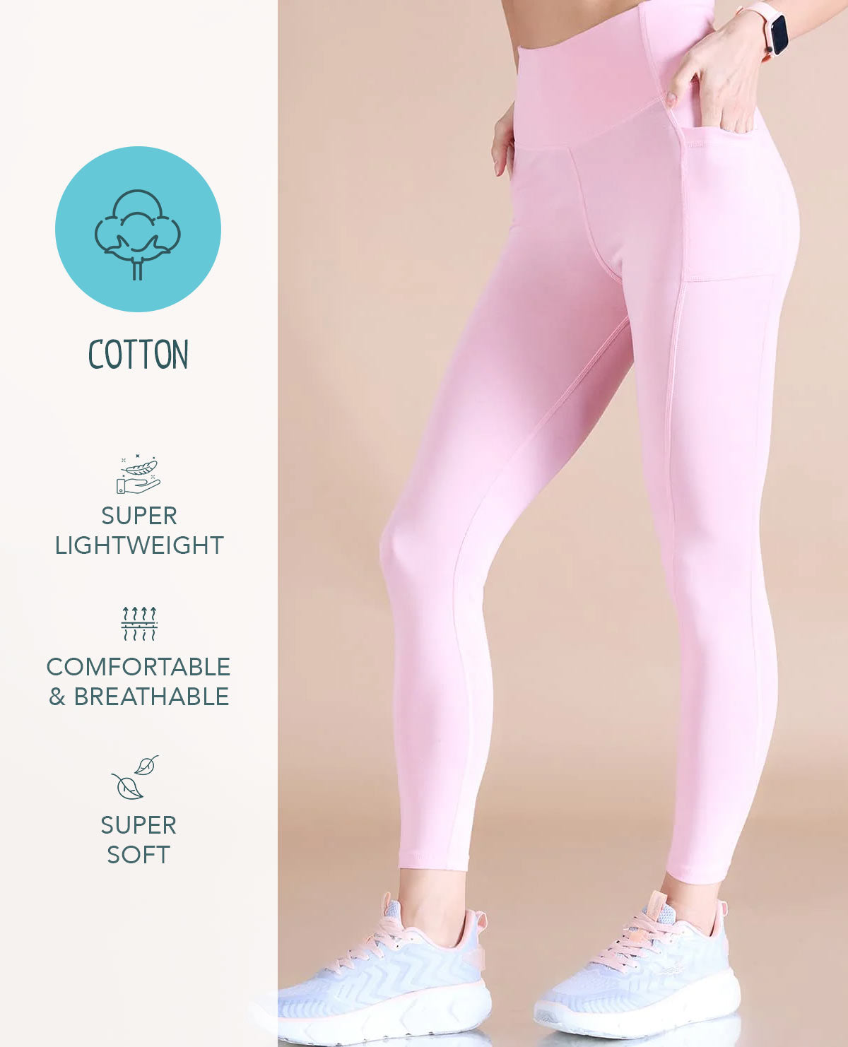 High-Waist Everyday Cotton Blend Leggings with Pockets
