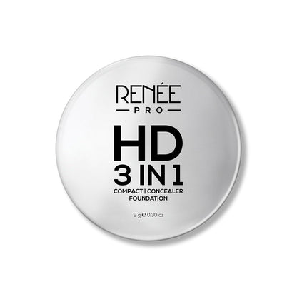 RENEE PRO HD 3 In 1 Compact,Concealer, Foundation - Gres, SPF 20, Matte Finish, High Coverage, Ultralight & Silky Smooth Finish, Enriched With Vitamin E, C & Aloe Vera - 9 Gm