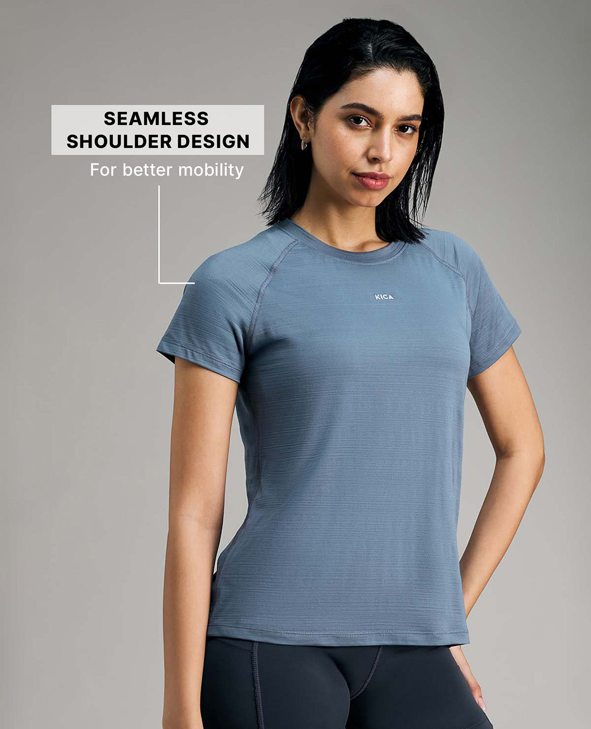Kica Regular Fit Active Top in Dry Fit Fabric Grey