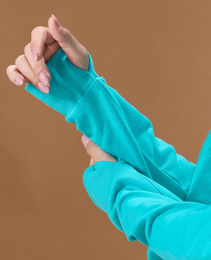 Cropped Cotton Terry Hoodie and Mid Rise Shorts Teal