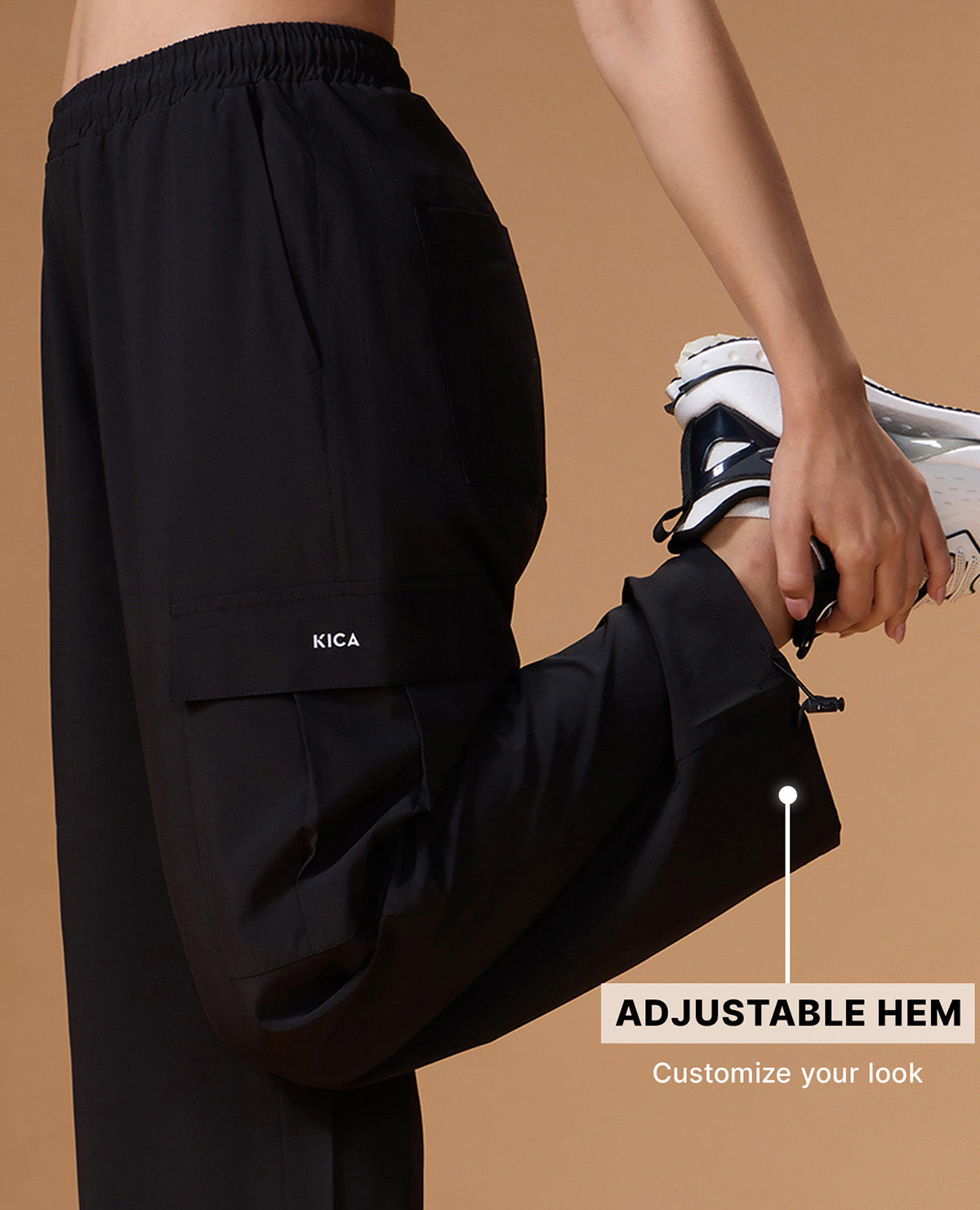 Kica High Waist Cargo Pants in Quick Dry Performance Fabric Black