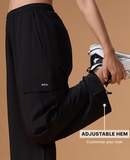 Kica High Waist Cargo Pants in Quick Dry Performance Fabric Black