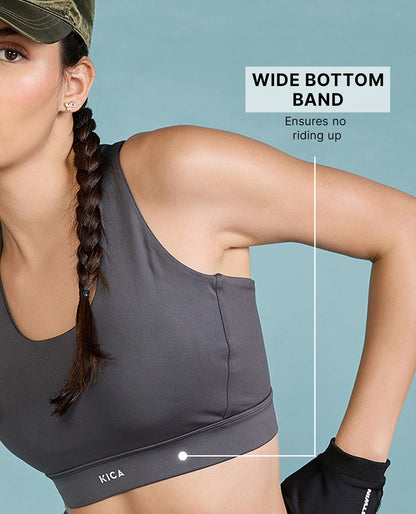 Strappy Mid-Impact Sports Bra with Removable Pads Grey