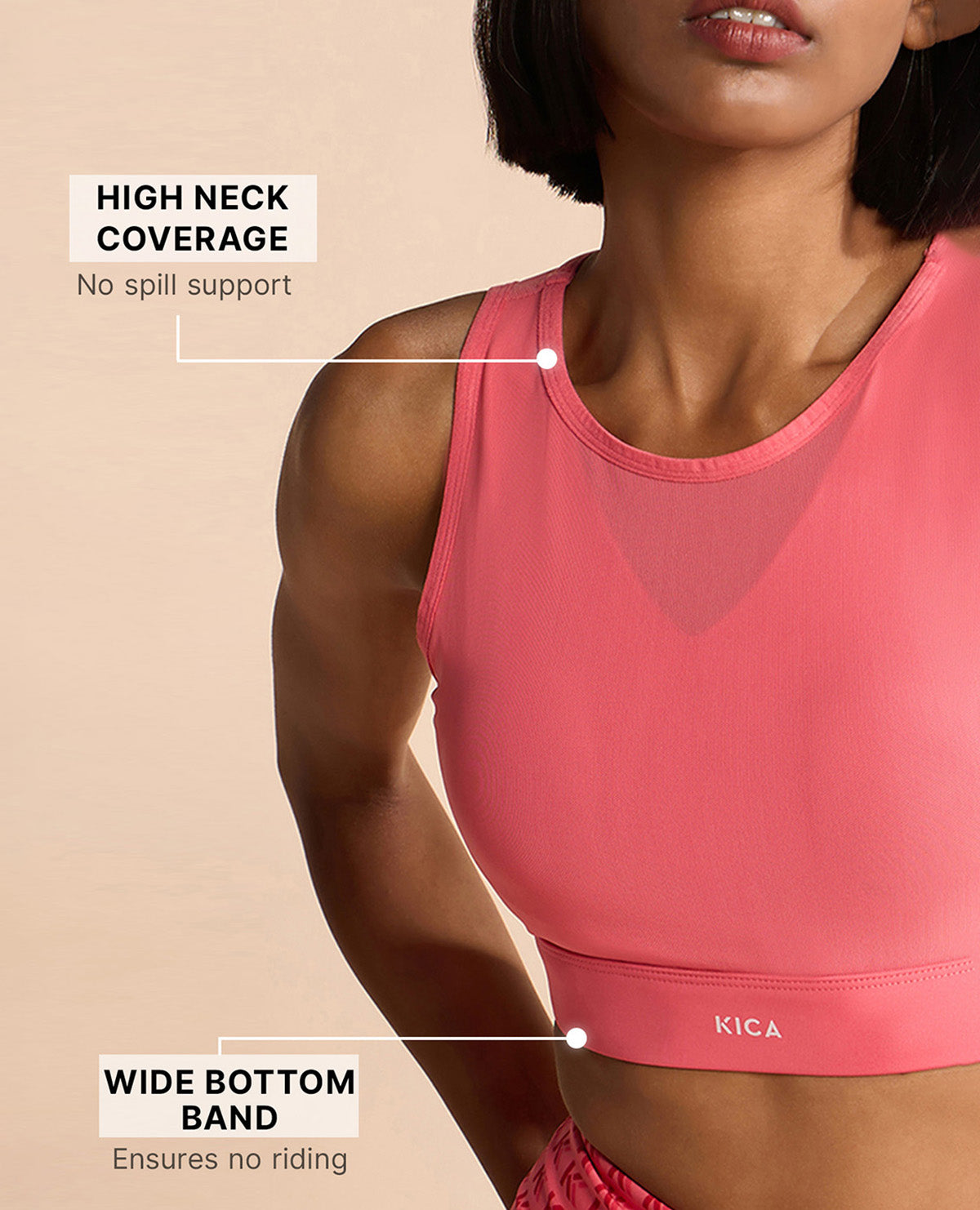 Kica Women High Impact & Full Coverage Mesh Sports Bra Apple