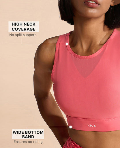 Kica Women High Impact & Full Coverage Mesh Sports Bra Apple