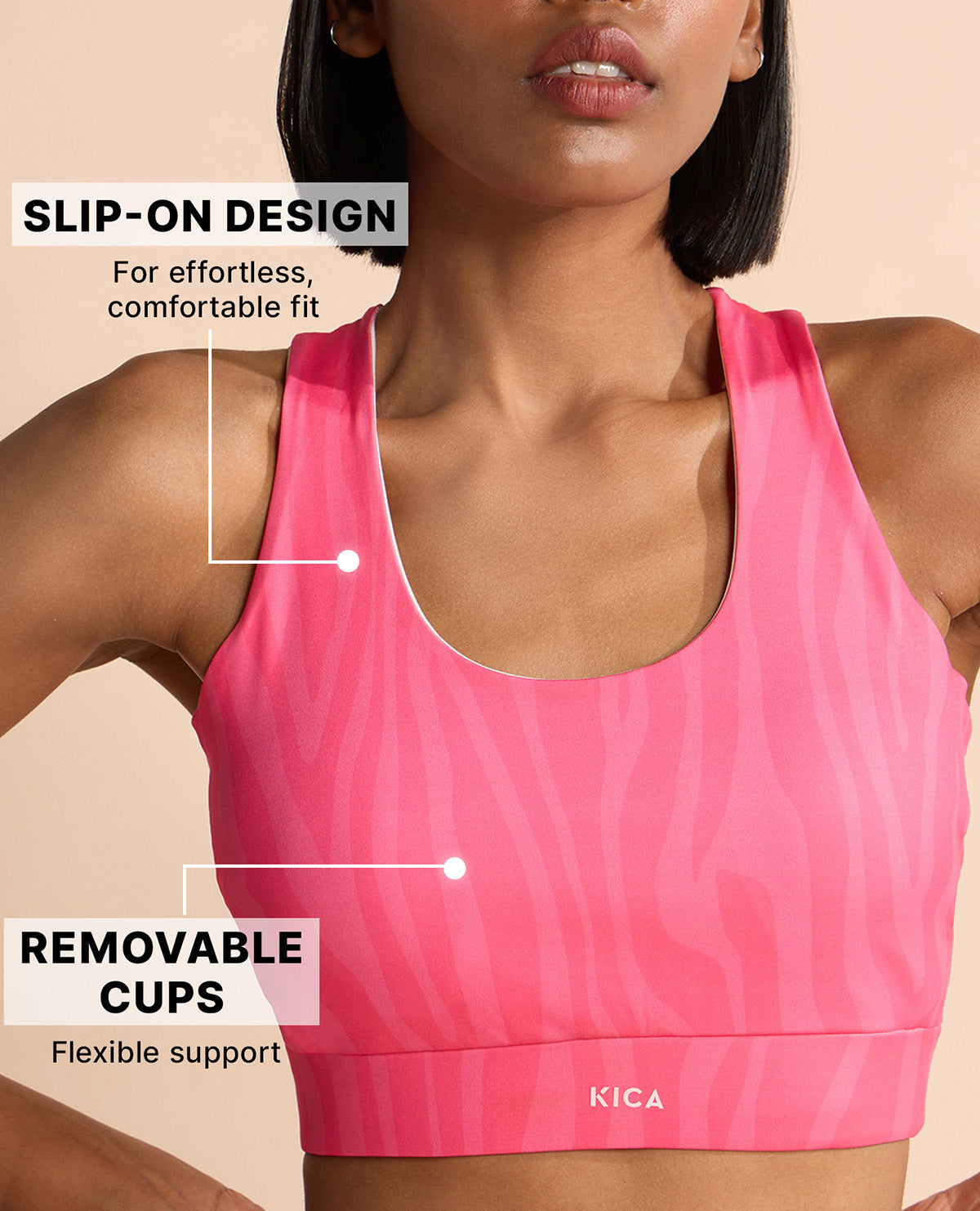 Fashionable Strappy Sports Bra with Removable Pads Animal Print Pink