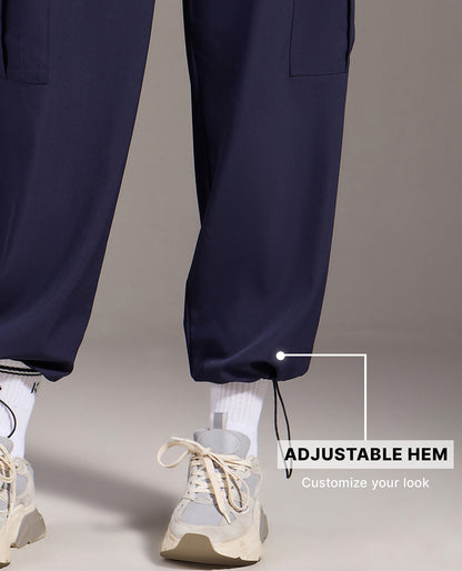 Kica High Waist Cargo Pants in Quick Dry Performance Fabric Navy Blue