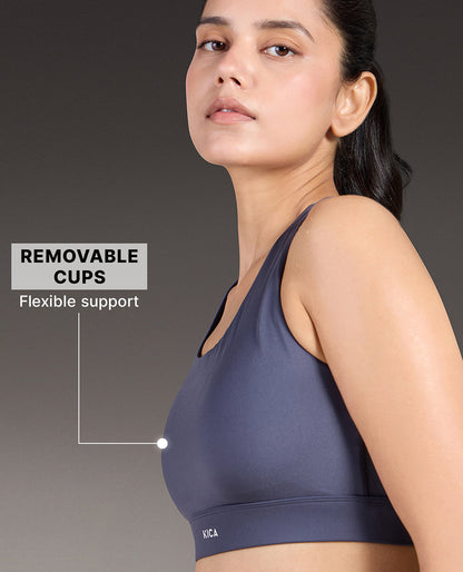 Luxe Crostini Full Coverage And High-Impact Sports Bra Grey