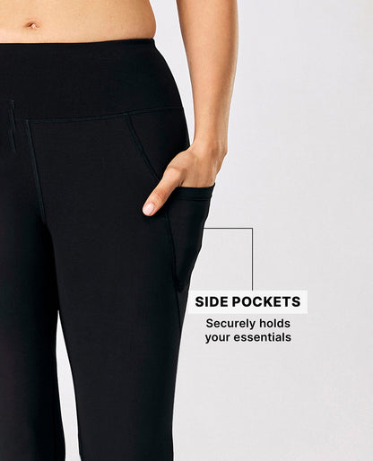 Women High Waist Cotton Side Slit Flared Pants Black