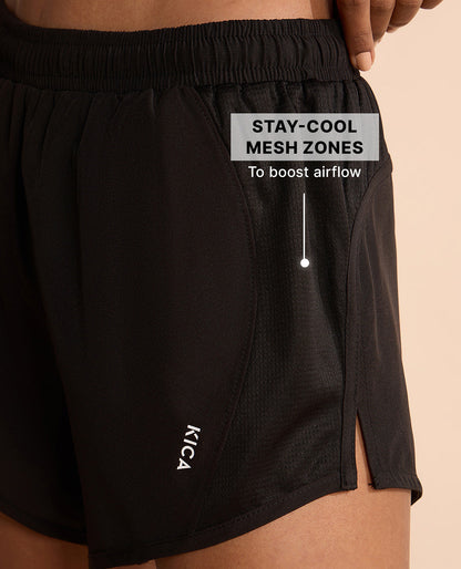Kica Running Shorts with Breathe Easy Mesh Panels and Inner brief for coverage Black