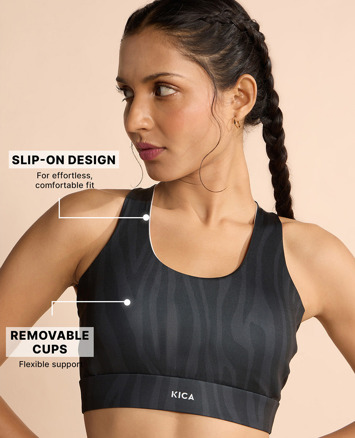 Fashionable Strappy Sports Bra with Removable Pads Animal Print Black