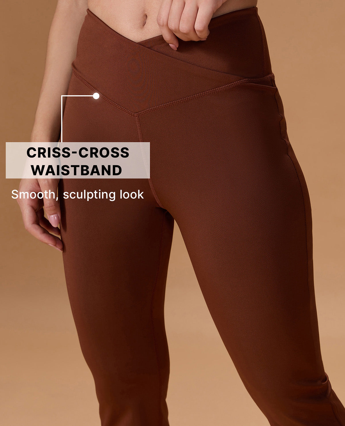 Criss Cross Flare Pants in Sculpting Stretch Kica SKN Fabric Brown