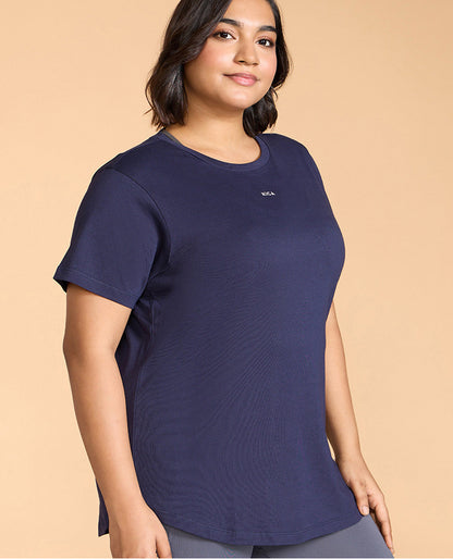 Kica Cotton Regular Fit Top With Flattering Hip Coverage Navy Blue