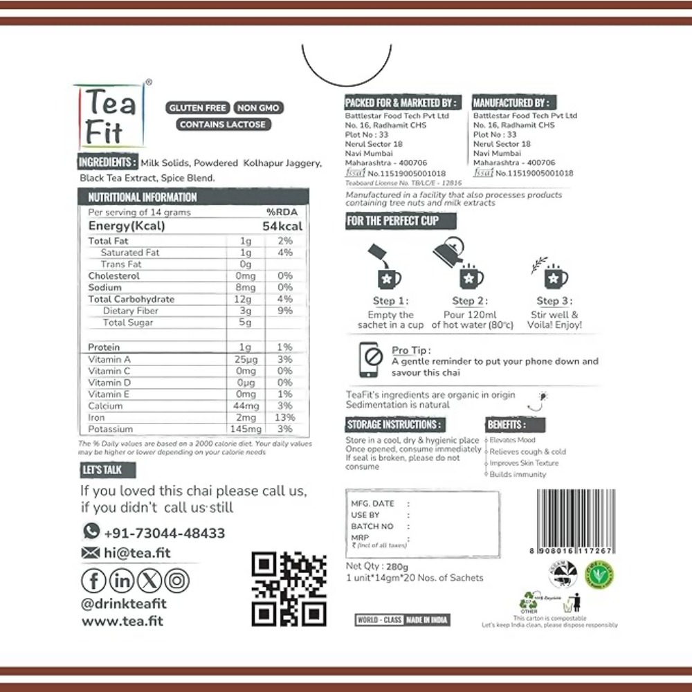 TeaFit Instant Jaggery Masala Tea Premix