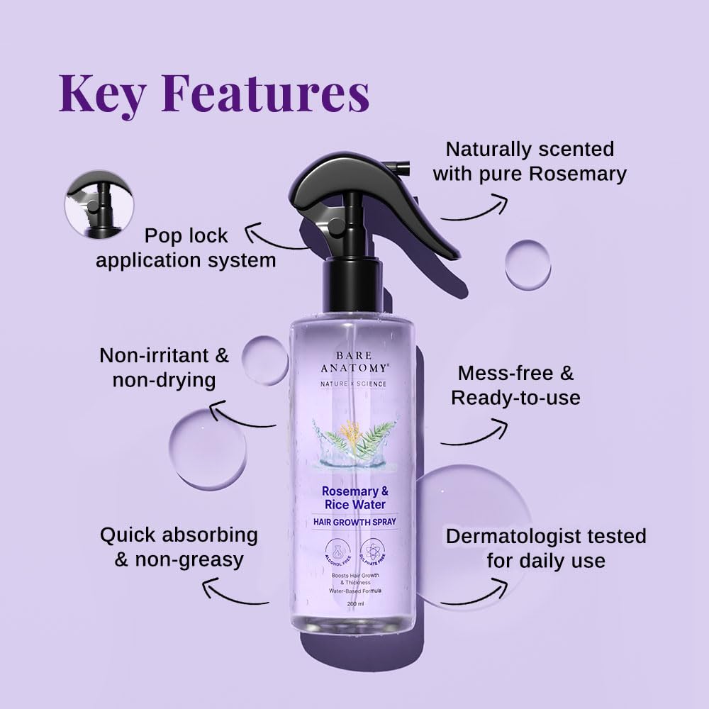 Rosemary Rice Water Hair Spray for Growth & Shine 200ml
