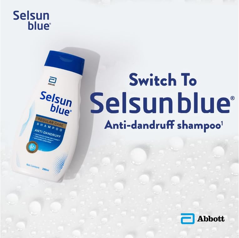 Selsun Blue Regular Care Shampoo for Men and Women with Added Conditioner, Helps Reduce Flaking and Itching, Control Dandruff, 200 ml (Pack of 1)