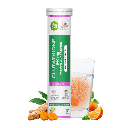 Pure Nutrition Glutathione 500mg with Vitamin C & Saffron Effervescent Tablets