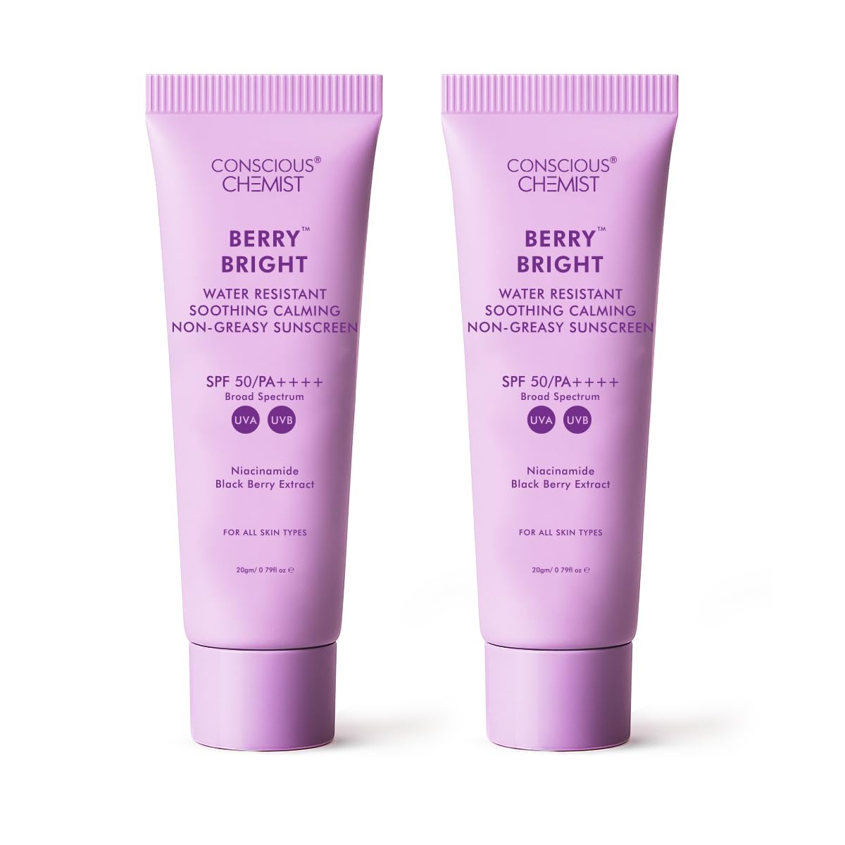 Conscious Chemist® Sunscreen SPF 50 PA++++ | 50g | Sunscreen for Oily Skin, Gel Sunscreen, Niacinamide with Black Berry Extract, Hybrid Lightweight, All Skin Types - Berry Bright