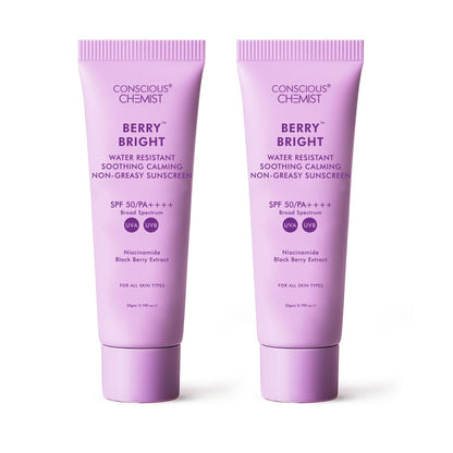 Conscious Chemist® Sunscreen SPF 50 PA++++ | 50g | Sunscreen for Oily Skin, Gel Sunscreen, Niacinamide with Black Berry Extract, Hybrid Lightweight, All Skin Types - Berry Bright