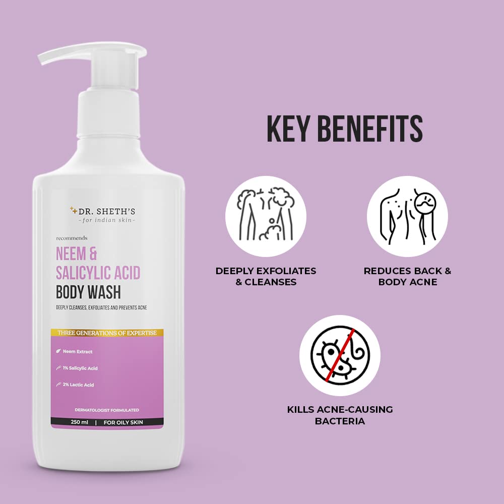 Dr. Sheth's Neem & Salicylic Body Wash for Acne, All Skin Types, 250 mL