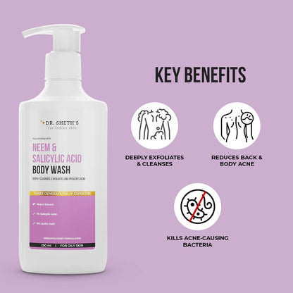 Dr. Sheth's Neem & Salicylic Body Wash for Acne, All Skin Types, 250 mL