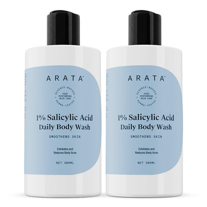 Arata 1% Salicylic Acid Body Wash (300ml) For Bacne, Bumpy & Strawberry Skin | Exfoliates, Cleanses & Smoothens Uneven & Rough Skin | Paraben & SLS Free | Body Shower Gel For All Skin types