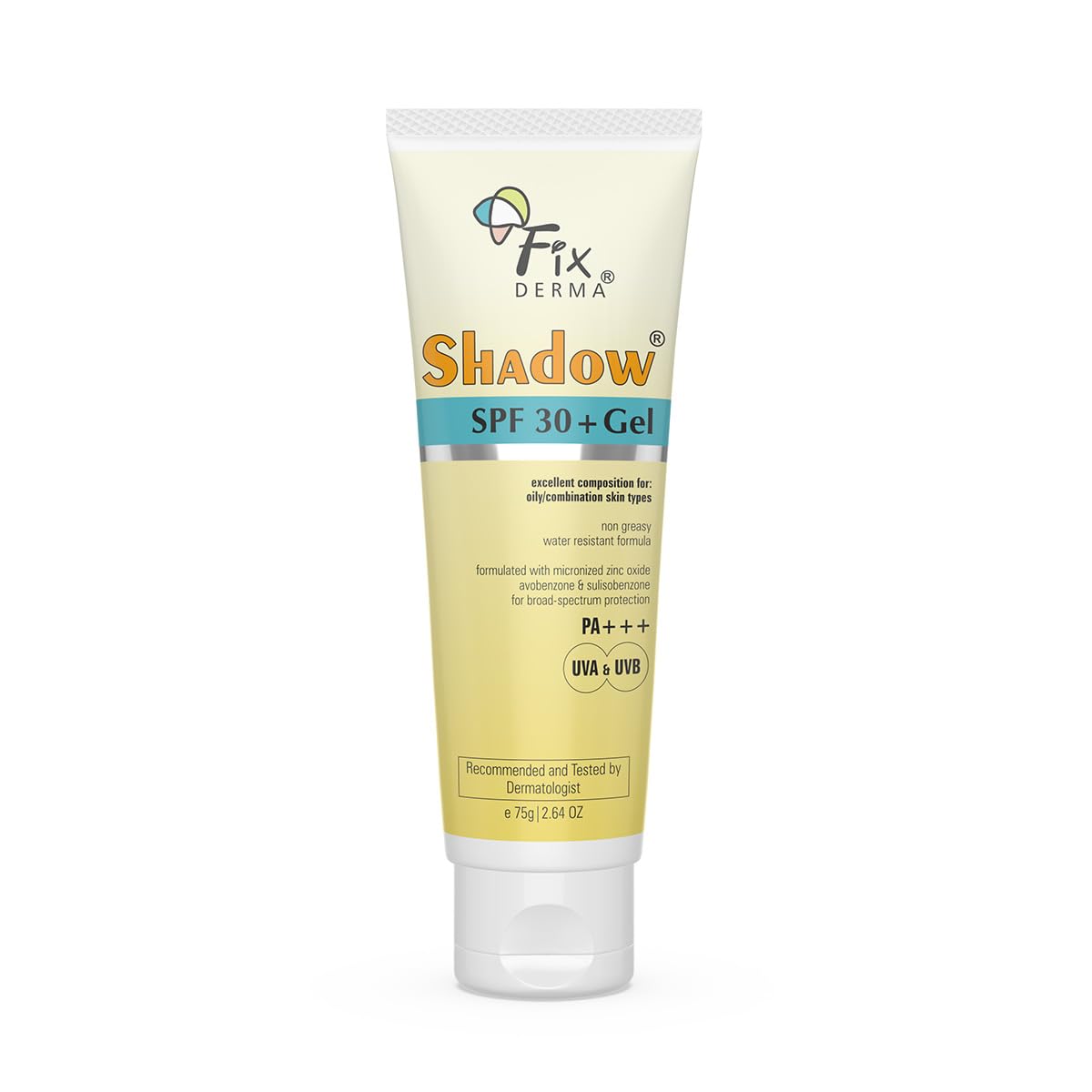 Fixderma Shadow Sunscreen SPF 50+ PA+++ Gel | Sunscreen SPF 50 for Oily, Acne Prone & Normal Skin | Broad Spectrum & UVA & UVB Protection | Lightweight | No White Cast | For Unisex - 75G