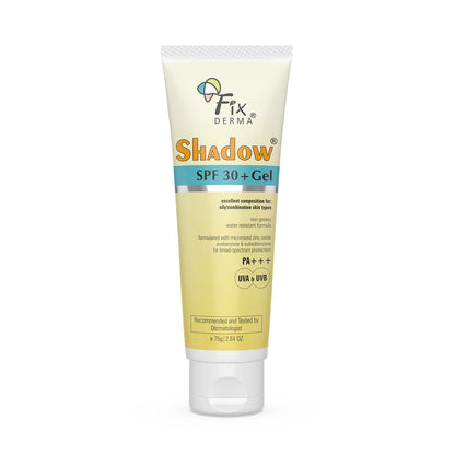 Fixderma Shadow Sunscreen SPF 50+ PA+++ Gel | Sunscreen SPF 50 for Oily, Acne Prone & Normal Skin | Broad Spectrum & UVA & UVB Protection | Lightweight | No White Cast | For Unisex - 75G