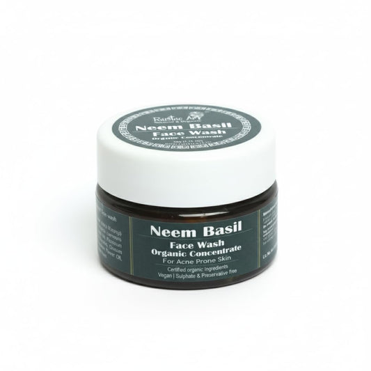 Rustic Art Neem Basil Face Wash Concentrate | Acne & Pimple Control | Deep Cleansing 3X Long Lasting Gel | Organic & Herbal | Sulphate & Paraben Free | Best for Oily & Acne-Prone Skin | 50g