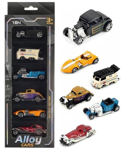 Galaxy Hi-Tech Mini Metal Die Cast Car Toy Vehicle Play Set, Free Wheel High Speed Unbreakable, Small Racing Movie Vehicle Car for Exciting Playtime Adventures for Kid, Multicolor, Set of 6