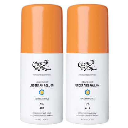 Chemist At Play UnderArm Roll-On with 5% AHA, Lactic Acid & 1% Mandelic Acid|Prevents Body Odour, Fades Pigmentation & Kills Bacteria|0% Aluminium & 0% Alcohol | For Sensitive Skin|Aqua Fragrance|40ml