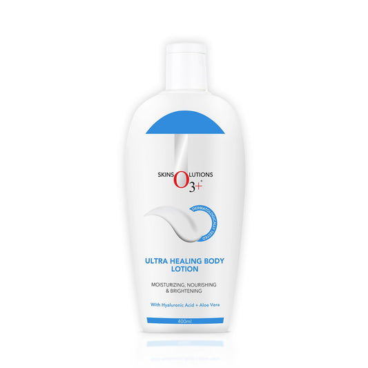 O3+ Ultra Healing Brightening Body Lotion Moisturiser With Hyaluronic Acid & Aloe Vera 400ml, For All Skin Types - For Men & Women
