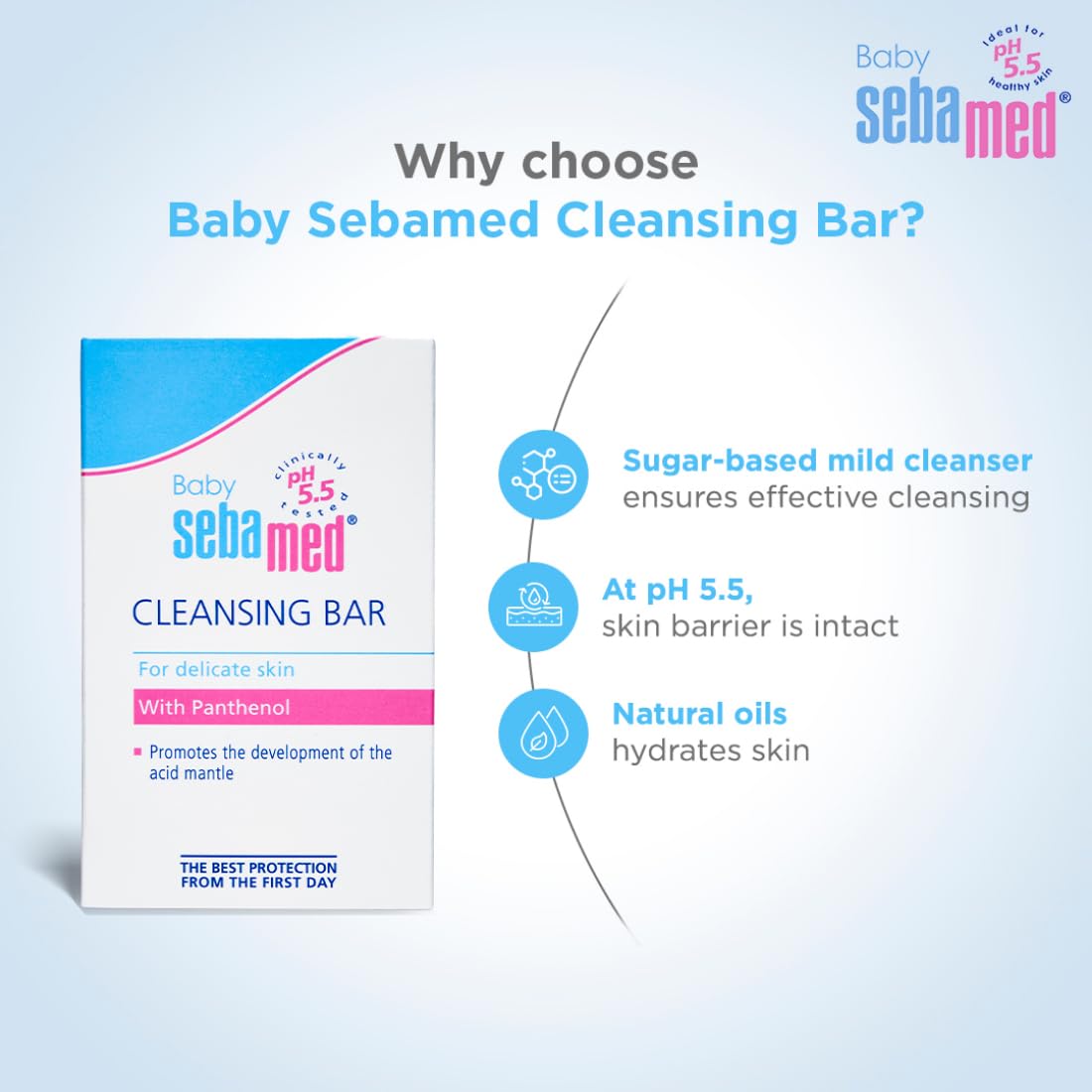 Sebamed Baby Cleansing Bar|pH 5.5 |Newborn bathing|Soap Free|Tear Free|100 gm