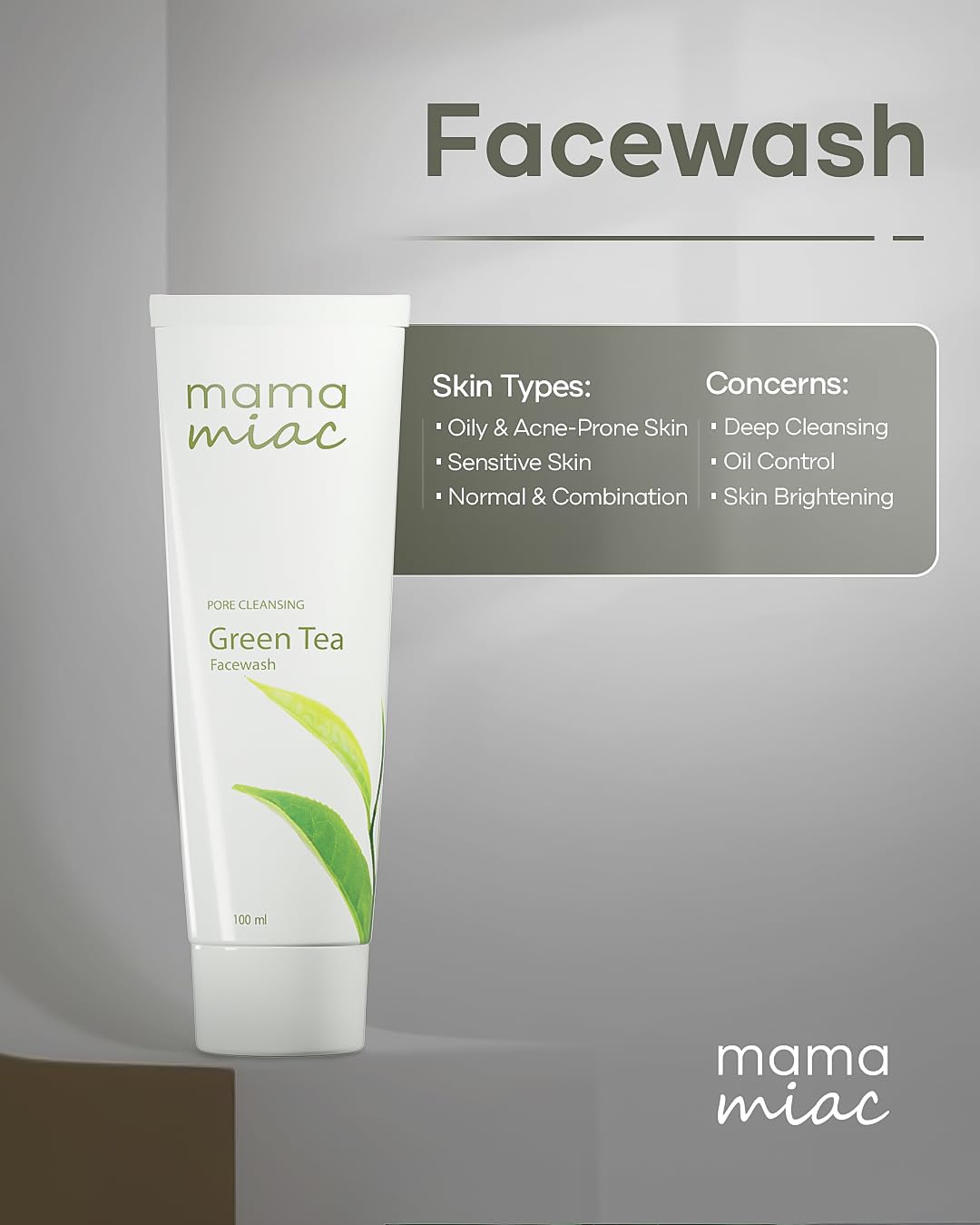 MAMAMIAC Green Tea Deep Cleansing Face Wash - 100ml | For Oil Control, Bright & Clear Skin