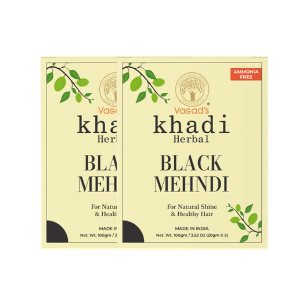 Vagad's Khadi Herbal Black Mehndi with Neem for Lasting Hair Color 2x100g